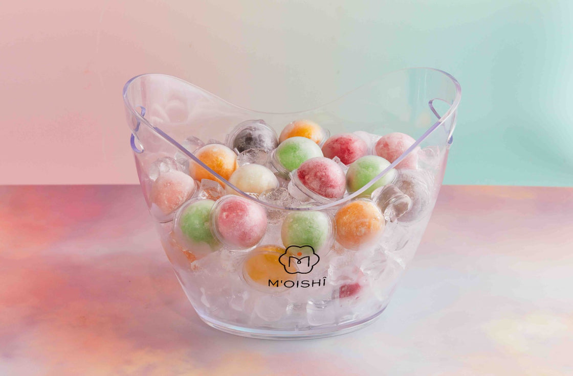 MOISHI ice bucket filled with diverse range of mochi ice cream flavors