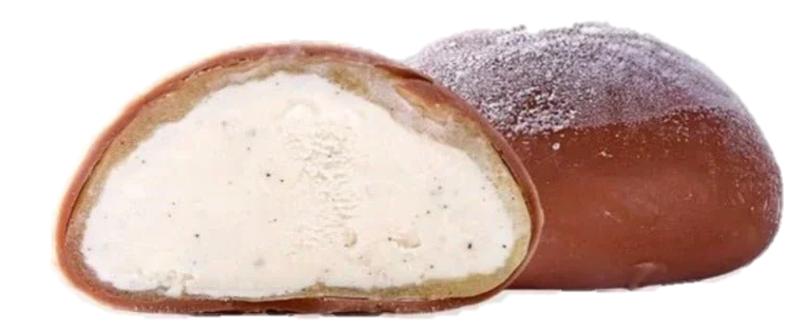 A piece of Moishi Crunchy Vanilla Ice Cream of MOISHI, the best mochi ice cream shop in Dubai